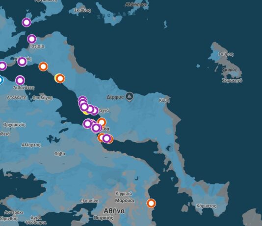 Live Χάρτης: Που έχει τσούχτρες, μωβ μέδουσες στη Χαλκίδα και όλη την Εύβοια χαρτης με μωβ μεδουσες στην ΕΥβοια